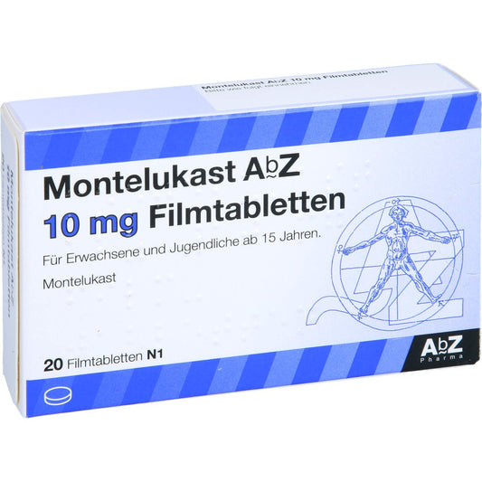 Das Produktfoto zeigt Montelukast Abz 10 Mg Filmtabletten (20 stk) PZN 09434616