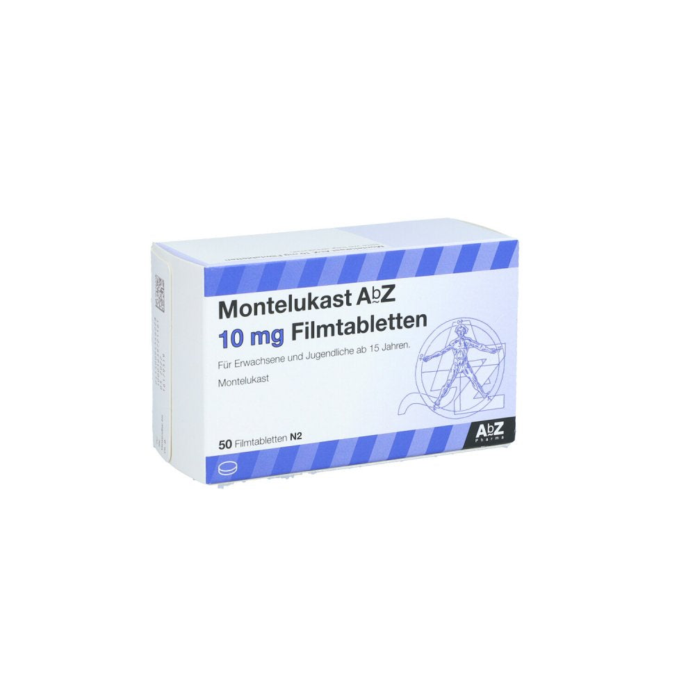 Das Produktfoto zeigt Montelukast Abz 10 Mg Filmtabletten (50 stk) PZN 09434622