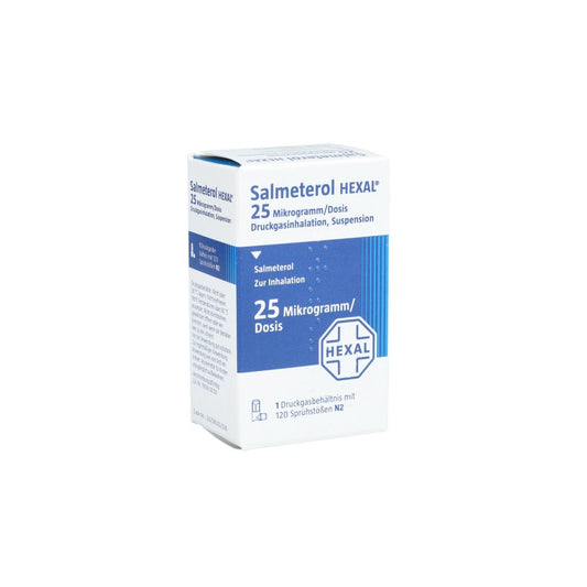 Das Produktfoto zeigt Salmeterol Hexal 120 Hub Dosieraerosol (1 stk) PZN 09439826