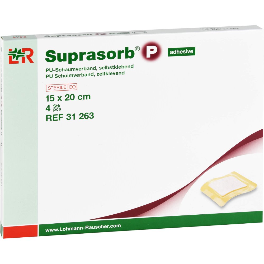 Das Produktfoto zeigt Suprasorb P Pu-Schaumv.Selbstklebend 15x20 Cm (4 stk) PZN 09442082