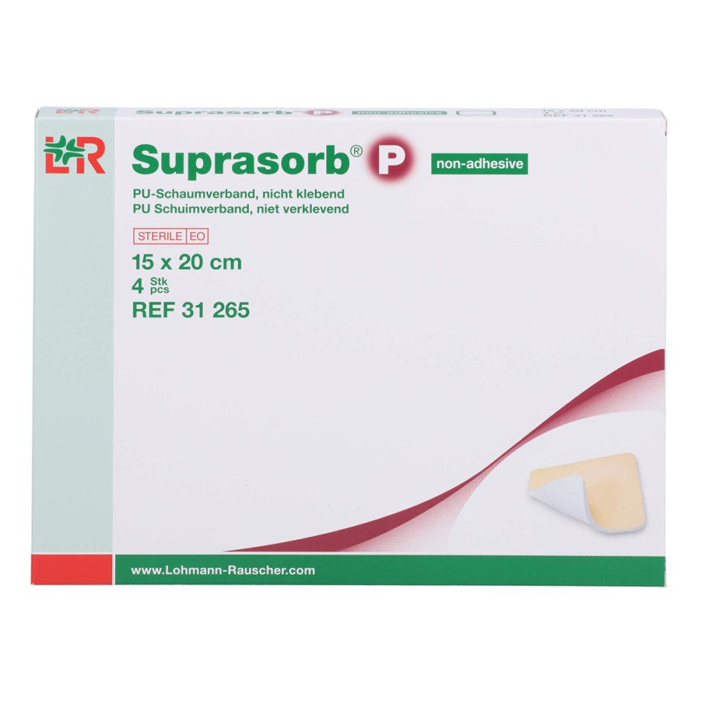 Das Produktfoto zeigt Suprasorb P Pu-Schaumv.Nicht Klebend 15x20 Cm (4 stk) PZN 09442113