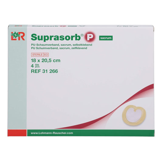 Das Produktfoto zeigt Suprasorb P Pu-Schaumv.Selbstkl.Sacrum 18x20,5 Cm (4 stk) PZN 09442136