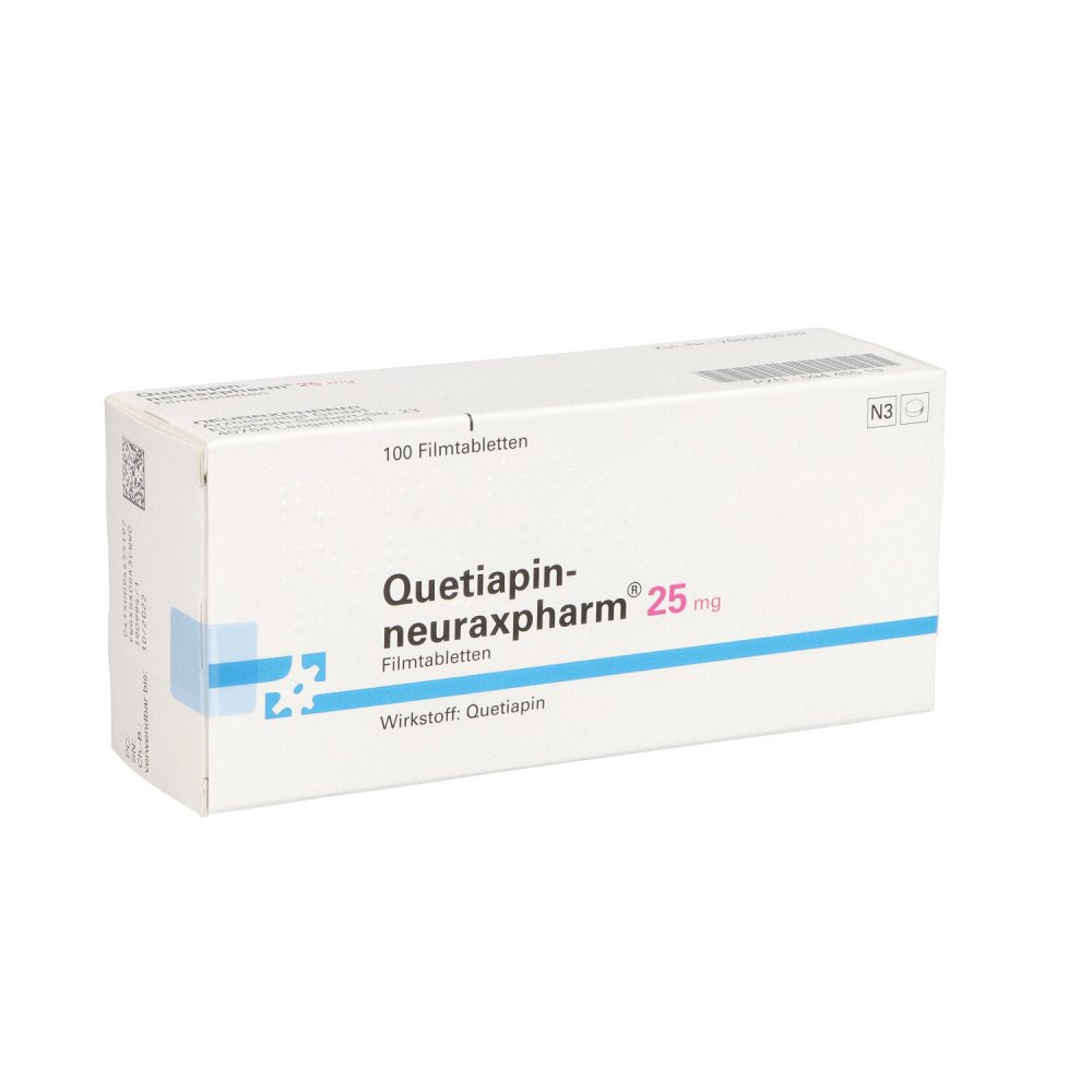 Das Produktfoto zeigt Quetiapin-Neuraxpharm 25 Mg Filmtabletten (100 stk) PZN 09445519