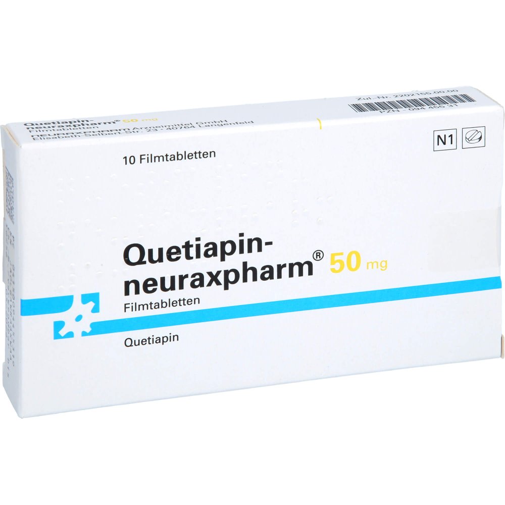 Das Produktfoto zeigt Quetiapin-Neuraxpharm 50 Mg Filmtabletten (10 stk) PZN 09445531