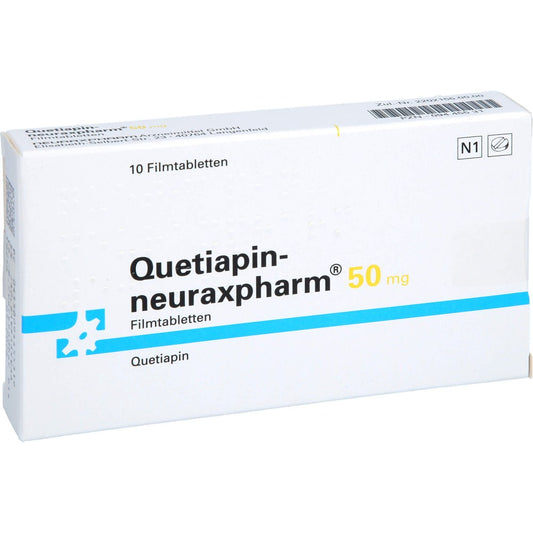Das Produktfoto zeigt Quetiapin-Neuraxpharm 50 Mg Filmtabletten (10 stk) PZN 09445531