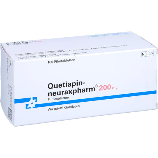 Das Produktfoto zeigt Quetiapin-Neuraxpharm 200 Mg Filmtabletten (100 stk) PZN 09445703