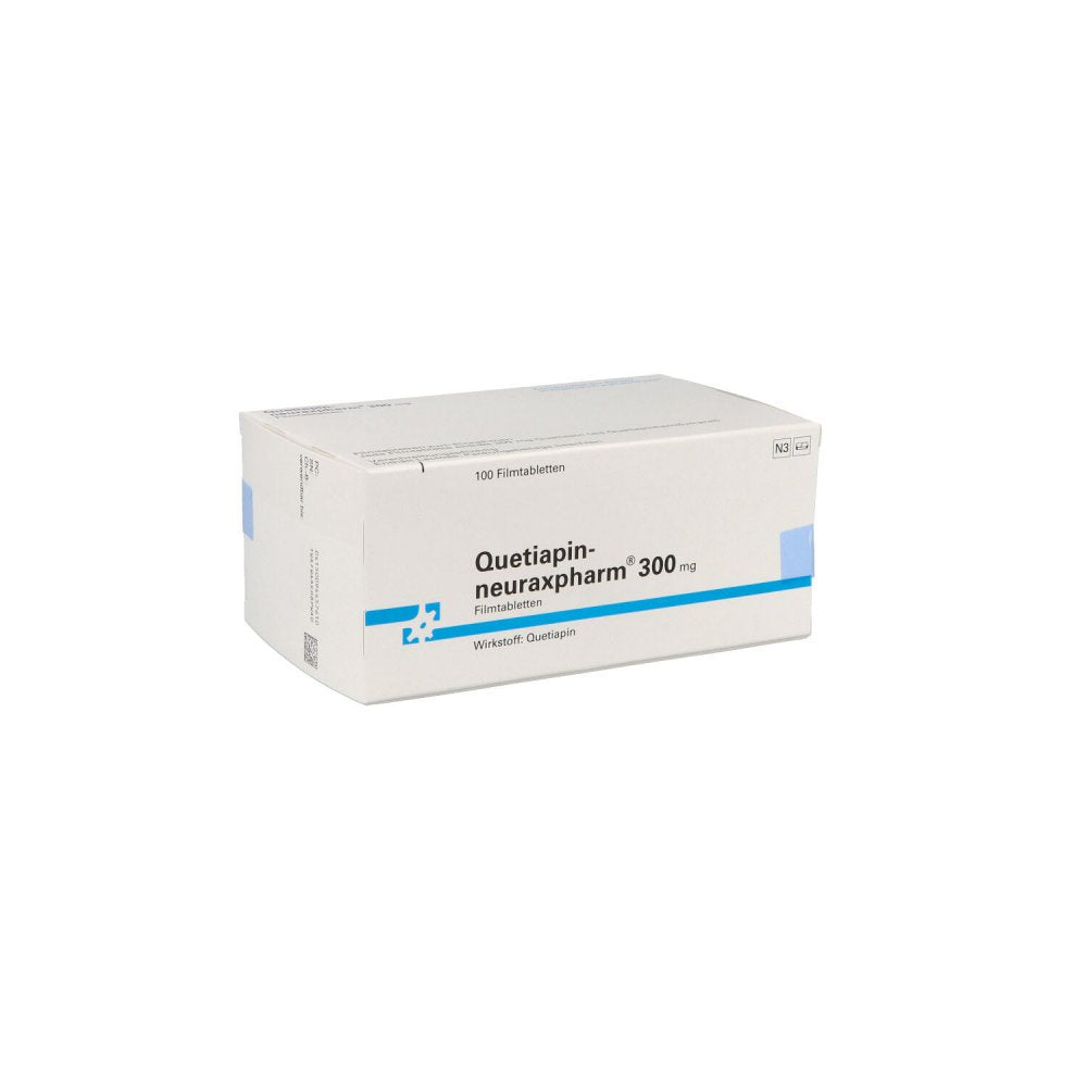 Das Produktfoto zeigt Quetiapin-Neuraxpharm 300 Mg Filmtabletten (100 stk) PZN 09445761