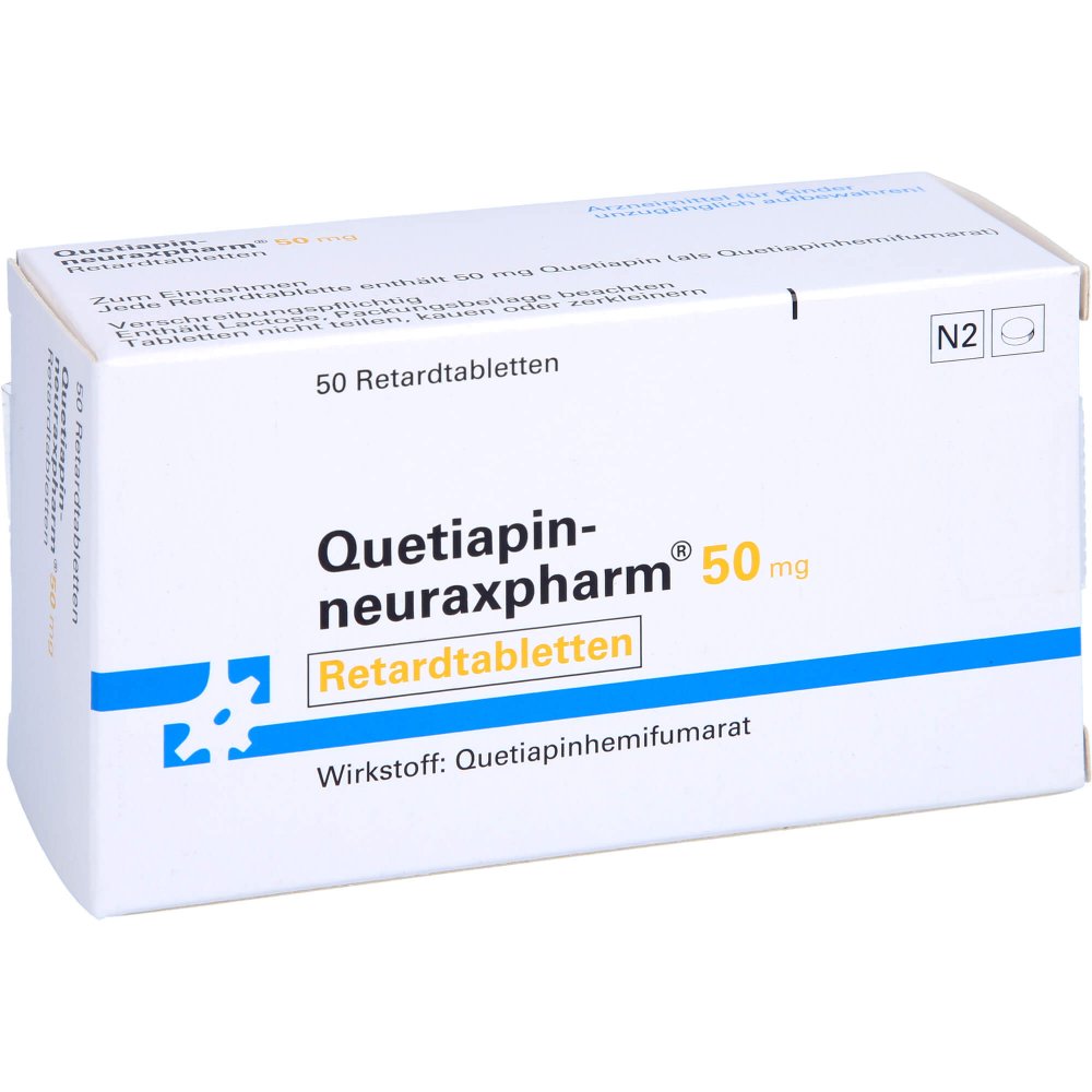Das Produktfoto zeigt Quetiapin-Neuraxpharm 50 Mg Retardtabletten (50 stk) PZN 09445790