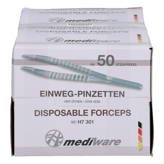Das Produktfoto zeigt Pinzette Einmal Steril 14 Cm (100 stk) PZN 09461576
