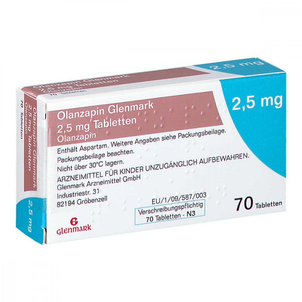 Das Produktfoto zeigt Olanzapin Glenmark 2,5 Mg Tabletten (70 stk) PZN 09465893