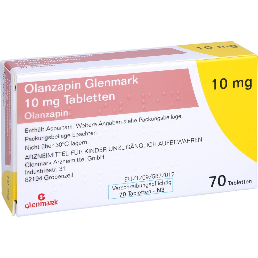 Das Produktfoto zeigt Olanzapin Glenmark 10 Mg Tabletten (70 stk) PZN 09466036