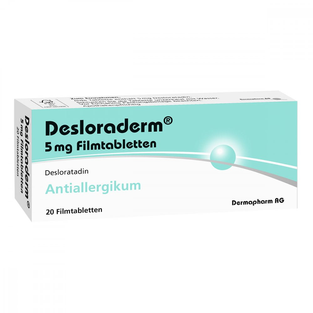 Das Produktfoto zeigt Desloraderm 5 Mg Filmtabletten (20 stk) PZN 09466680