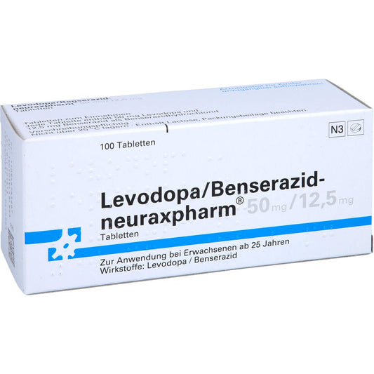 Das Produktfoto zeigt Levodopa/Benserazid-Neuraxpharm 50 Mg/12,5 Mg Tab. (100 stk) PZN 09467656