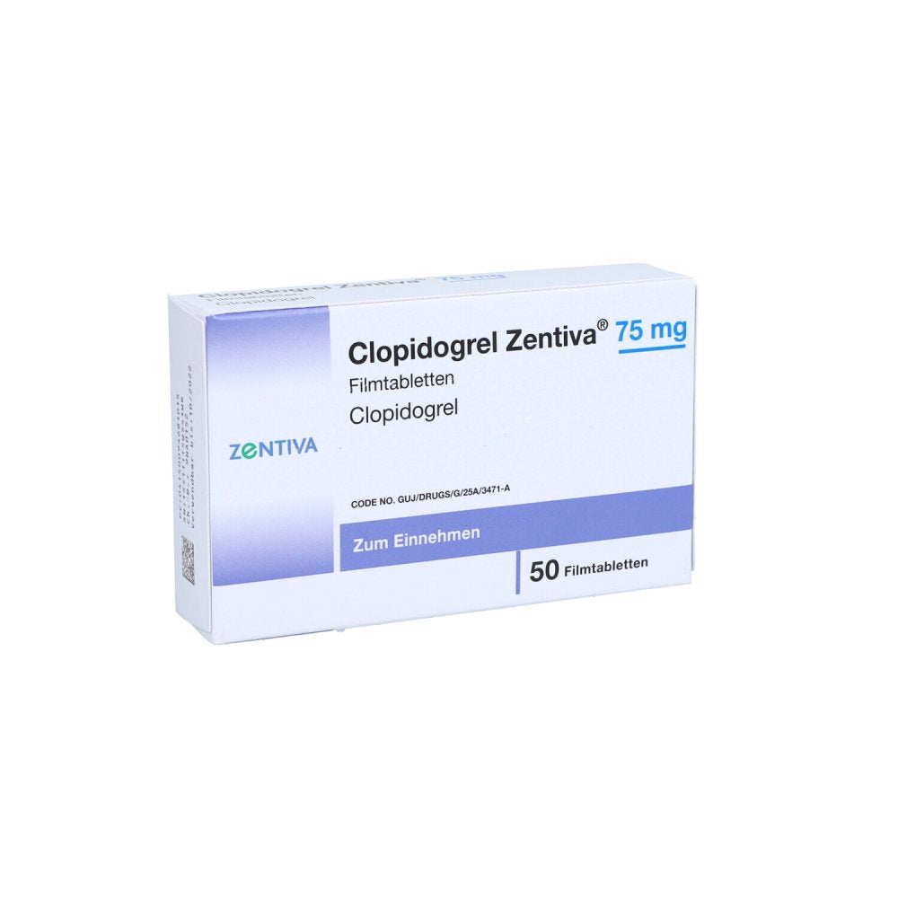 Das Produktfoto zeigt Clopidogrel Zentiva 75 Mg Filmtabletten (50 stk) PZN 09468101