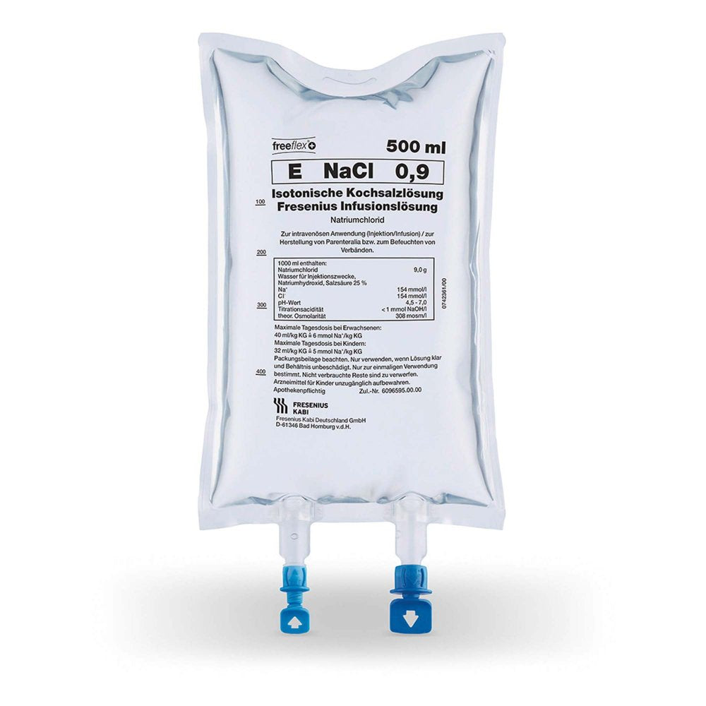 Das Produktfoto zeigt Isotonische Kochsalzlösung Fresenius Freeflex+ (20X500 ml) PZN 09477471