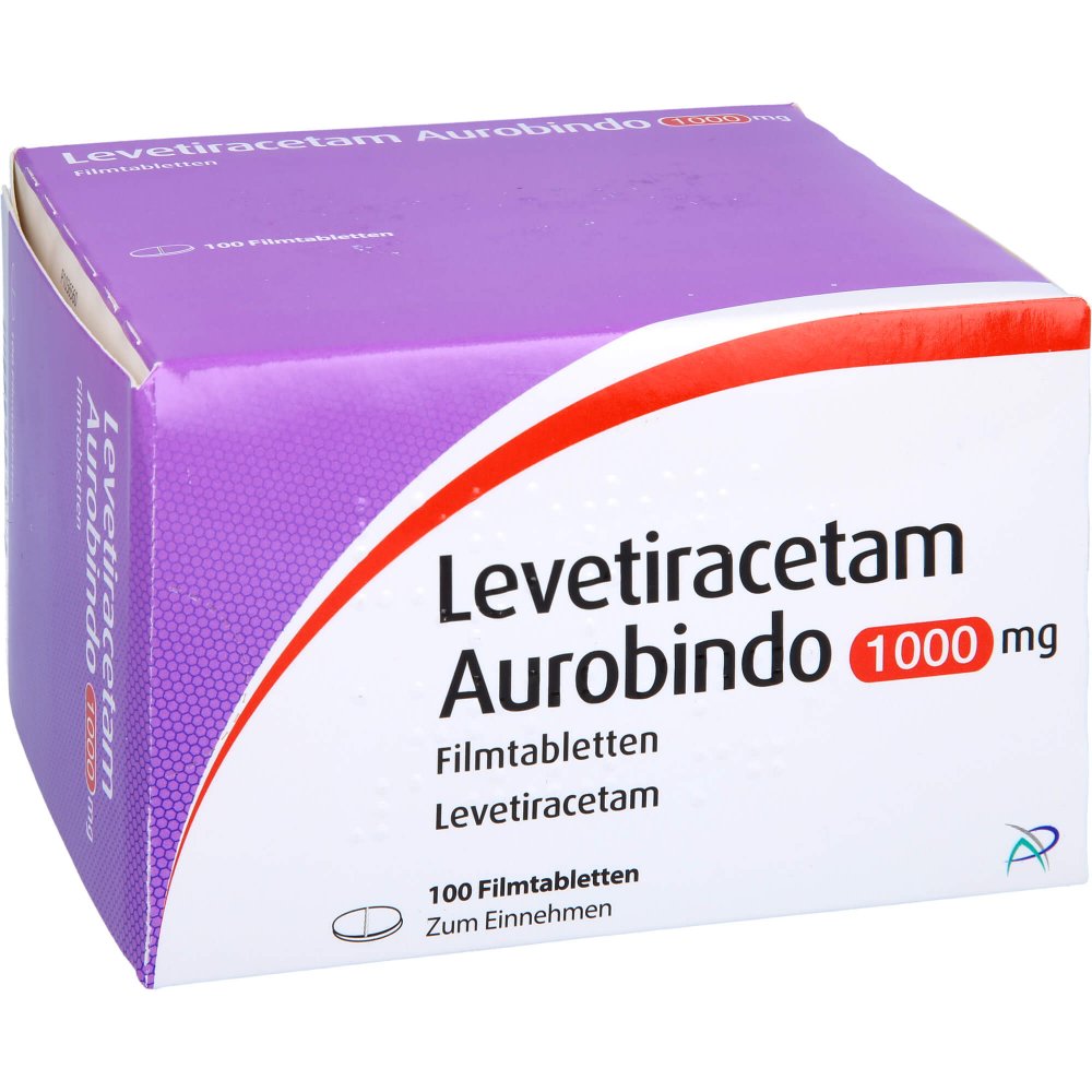 Das Produktfoto zeigt Levetiracetam Aurobindo 1000 Mg Filmtabletten (100 stk) PZN 09478789