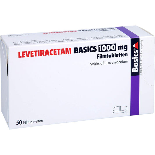 Das Produktfoto zeigt Levetiracetam Basics 1000 Mg Filmtabletten (50 stk) PZN 09482992