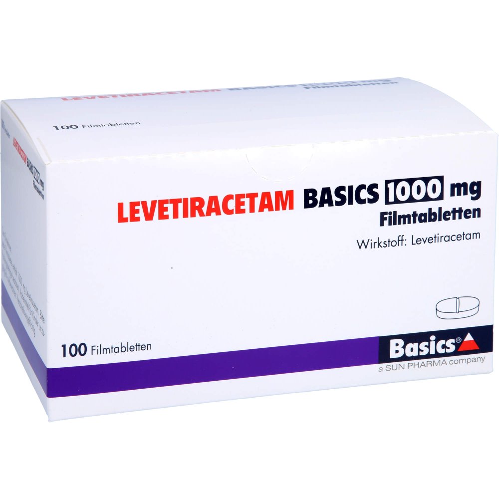 Das Produktfoto zeigt Levetiracetam Basics 1000 Mg Filmtabletten (100 stk) PZN 09483000