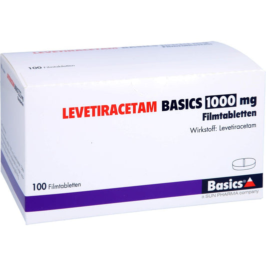 Das Produktfoto zeigt Levetiracetam Basics 1000 Mg Filmtabletten (100 stk) PZN 09483000
