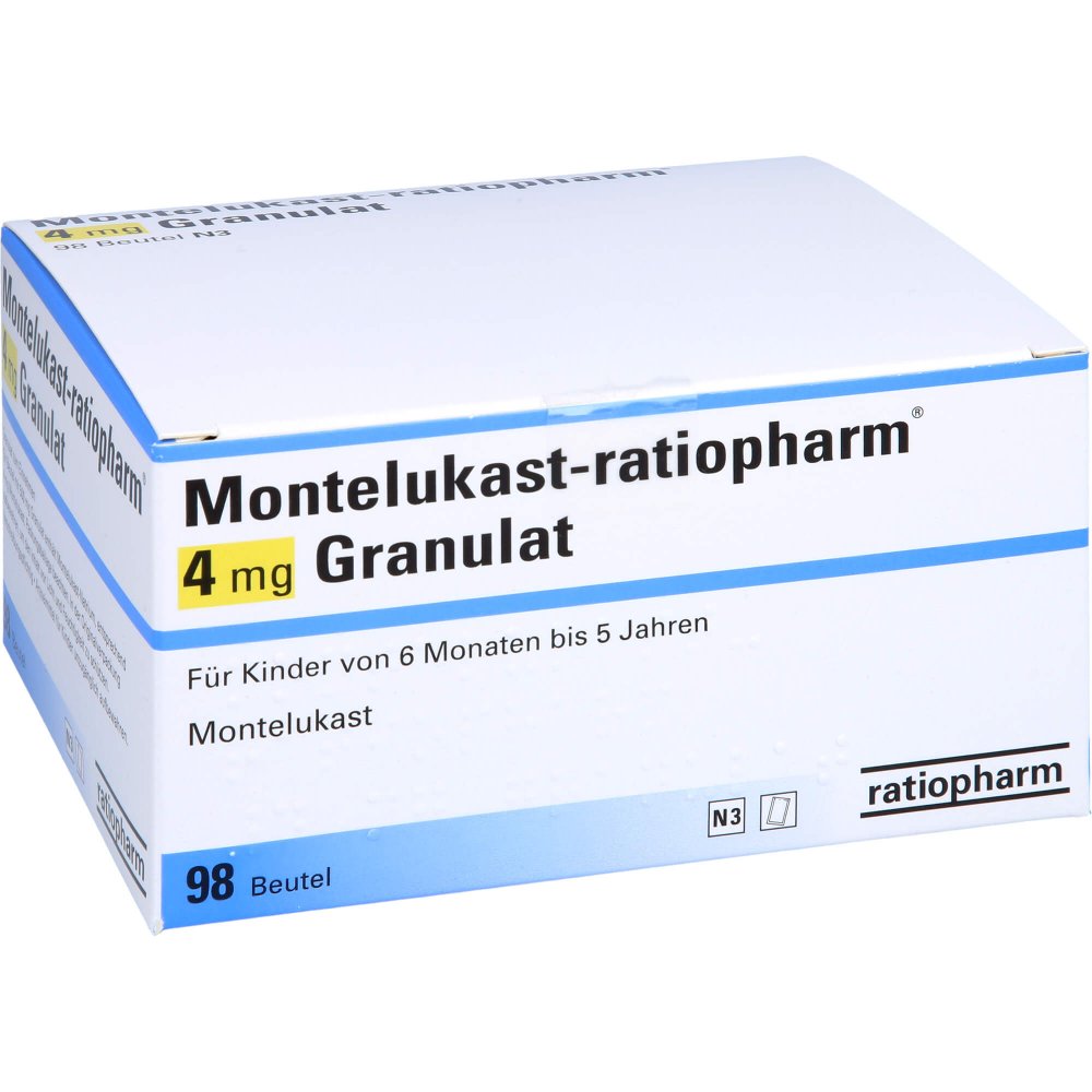 Das Produktfoto zeigt Montelukast-Ratiopharm 4 Mg Granulat (98 stk) PZN 09485737