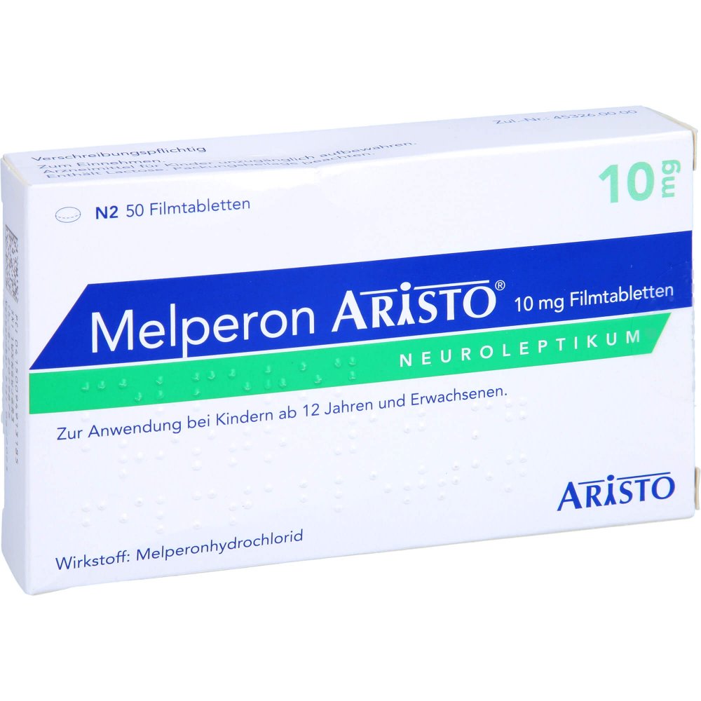 Das Produktfoto zeigt Melperon Aristo 10 Mg Filmtabletten (50 stk) PZN 09491318