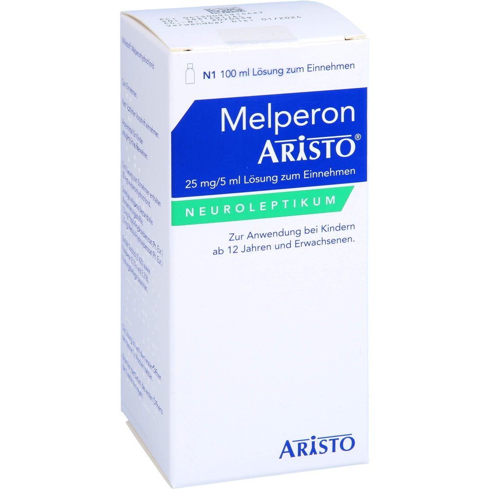 Das Produktfoto zeigt Melperon Aristo 25 Mg/5 Ml Lösung Zum Einnehmen (100 ml) PZN 09491442