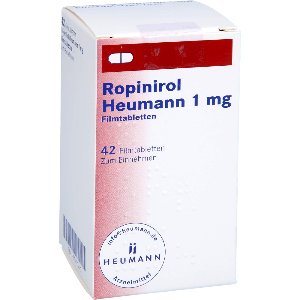 Das Produktfoto zeigt Ropinirol Heumann 1 Mg Filmtabletten (42 stk) PZN 09493412