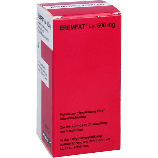 Das Produktfoto zeigt Eremfat I.V. 600 Mg Pulver Z.Herst.E.Infusionslsg. (1 stk) PZN 09505109