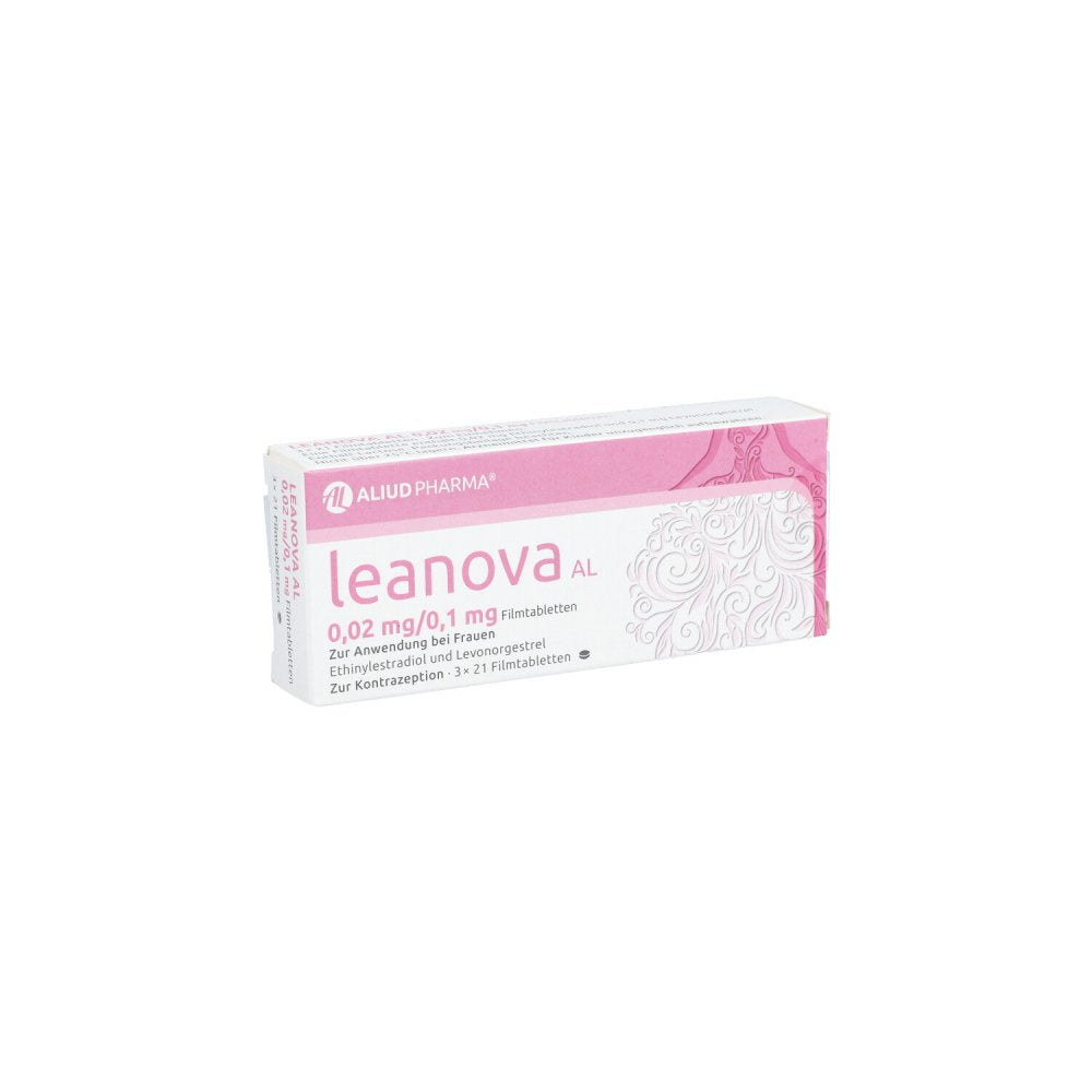 Das Produktfoto zeigt Leanova Al 0,02 Mg/0,1 Mg Filmtabletten (3X21 stk) PZN 09512405