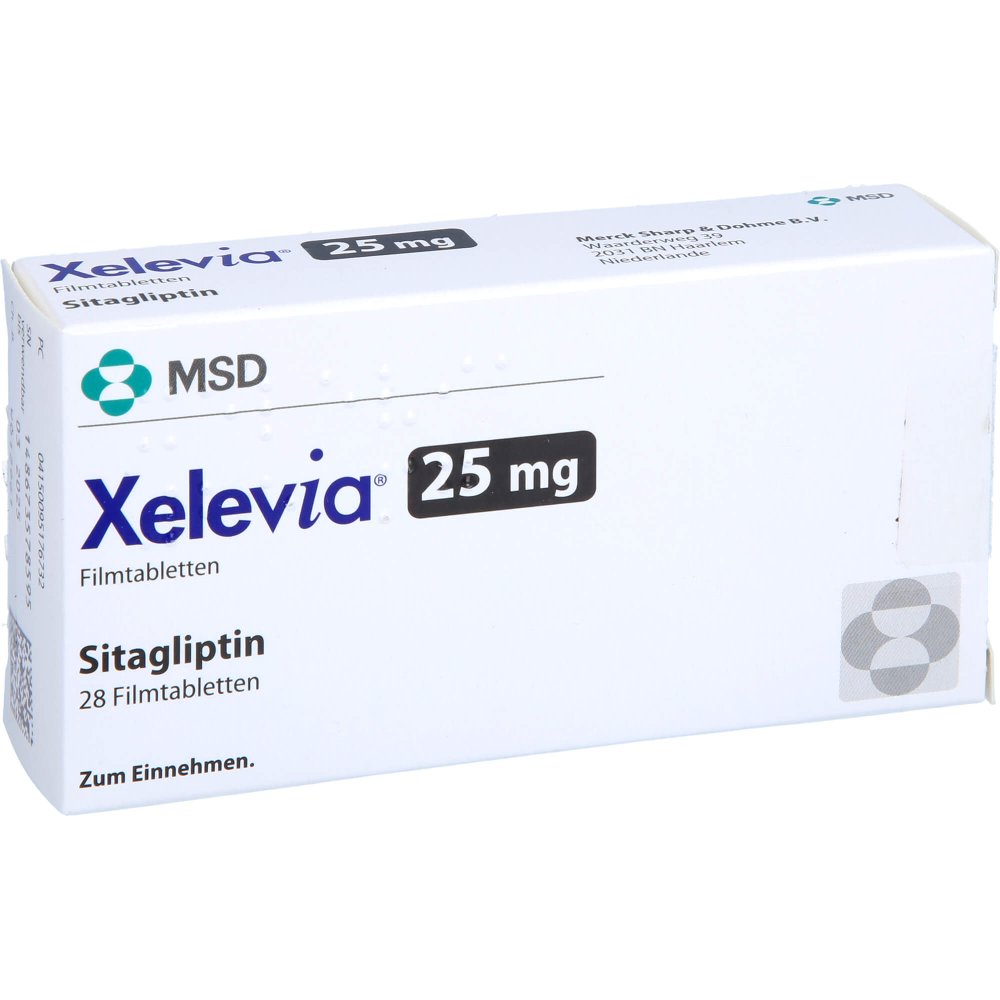 Das Produktfoto zeigt Xelevia 25 Mg Filmtabletten (28 stk) PZN 09517673