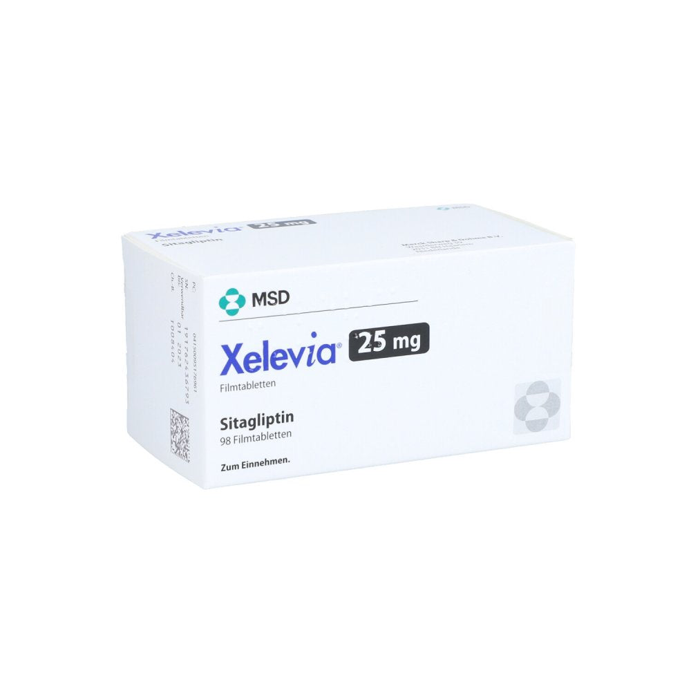 Das Produktfoto zeigt Xelevia 25 Mg Filmtabletten (98 stk) PZN 09517696