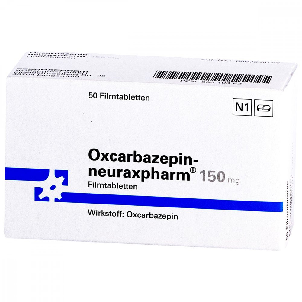 Das Produktfoto zeigt Oxcarbazepin-Neuraxpharm 150 Mg Filmtabletten (50 stk) PZN 09519442