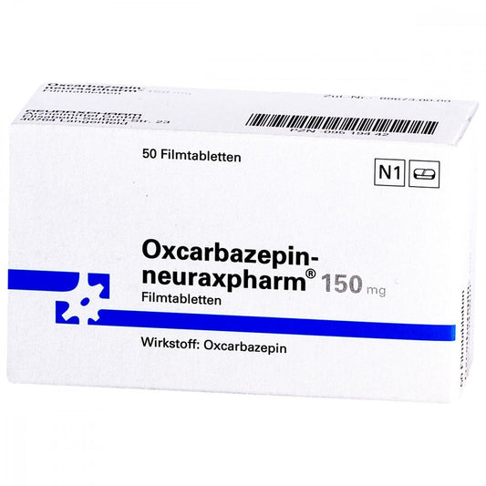 Das Produktfoto zeigt Oxcarbazepin-Neuraxpharm 150 Mg Filmtabletten (50 stk) PZN 09519442