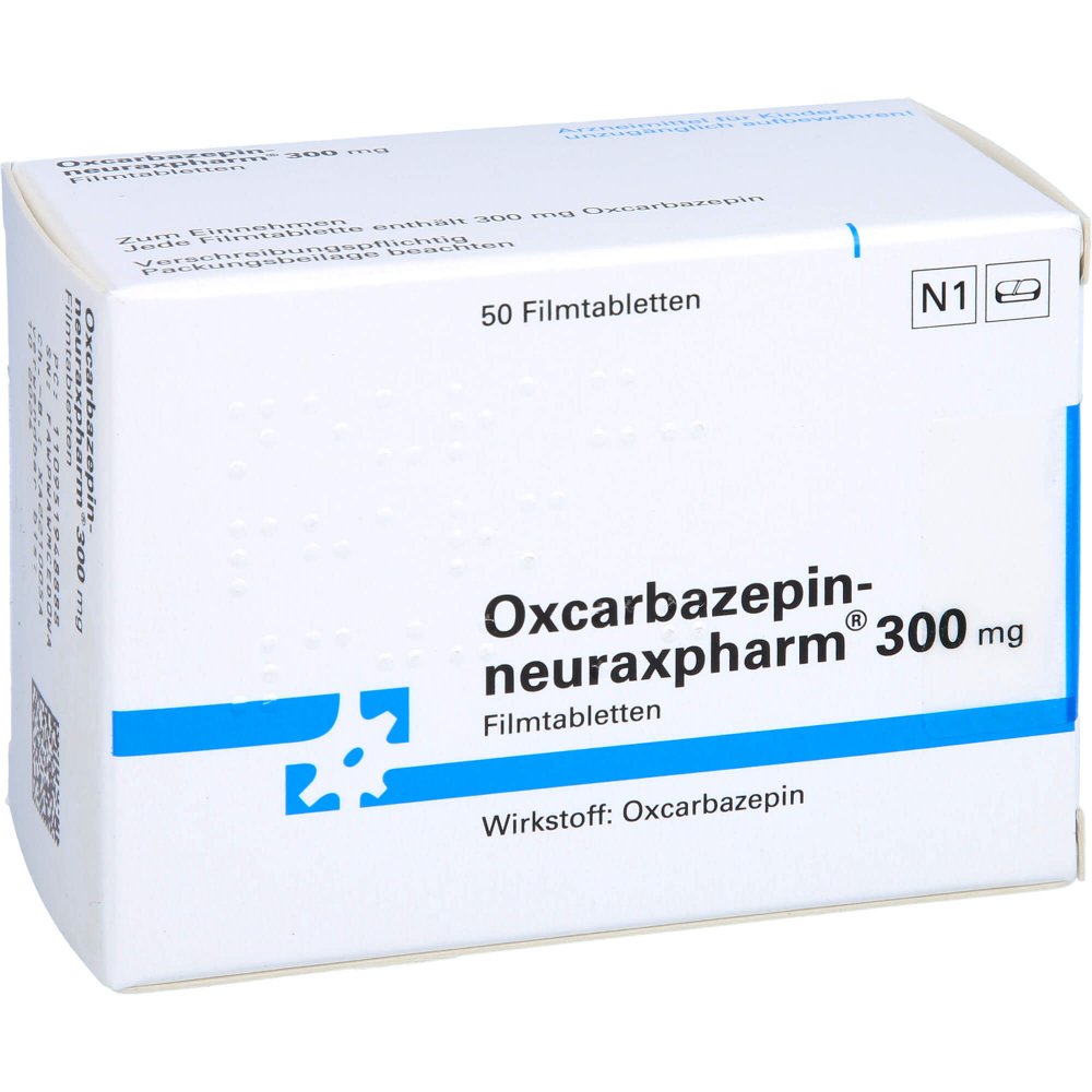 Das Produktfoto zeigt Oxcarbazepin-Neuraxpharm 300 Mg Filmtabletten (50 stk) PZN 09519488