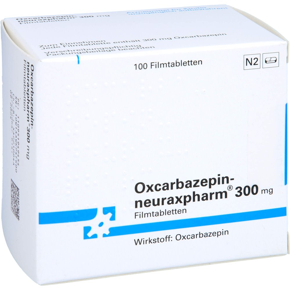 Das Produktfoto zeigt Oxcarbazepin-Neuraxpharm 300 Mg Filmtabletten (100 stk) PZN 09519494