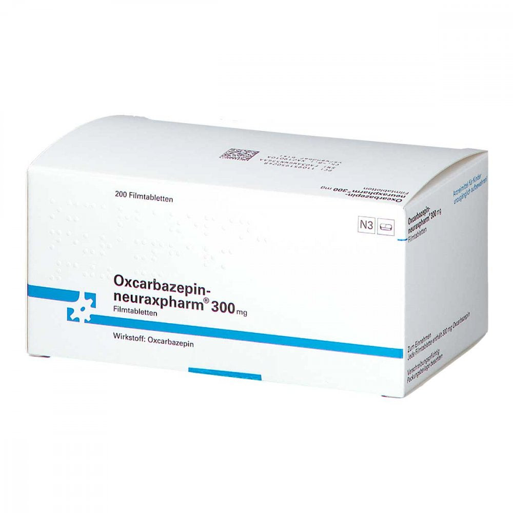 Das Produktfoto zeigt Oxcarbazepin-Neuraxpharm 300 Mg Filmtabletten (200 stk) PZN 09519502