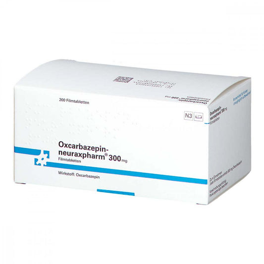 Das Produktfoto zeigt Oxcarbazepin-Neuraxpharm 300 Mg Filmtabletten (200 stk) PZN 09519502