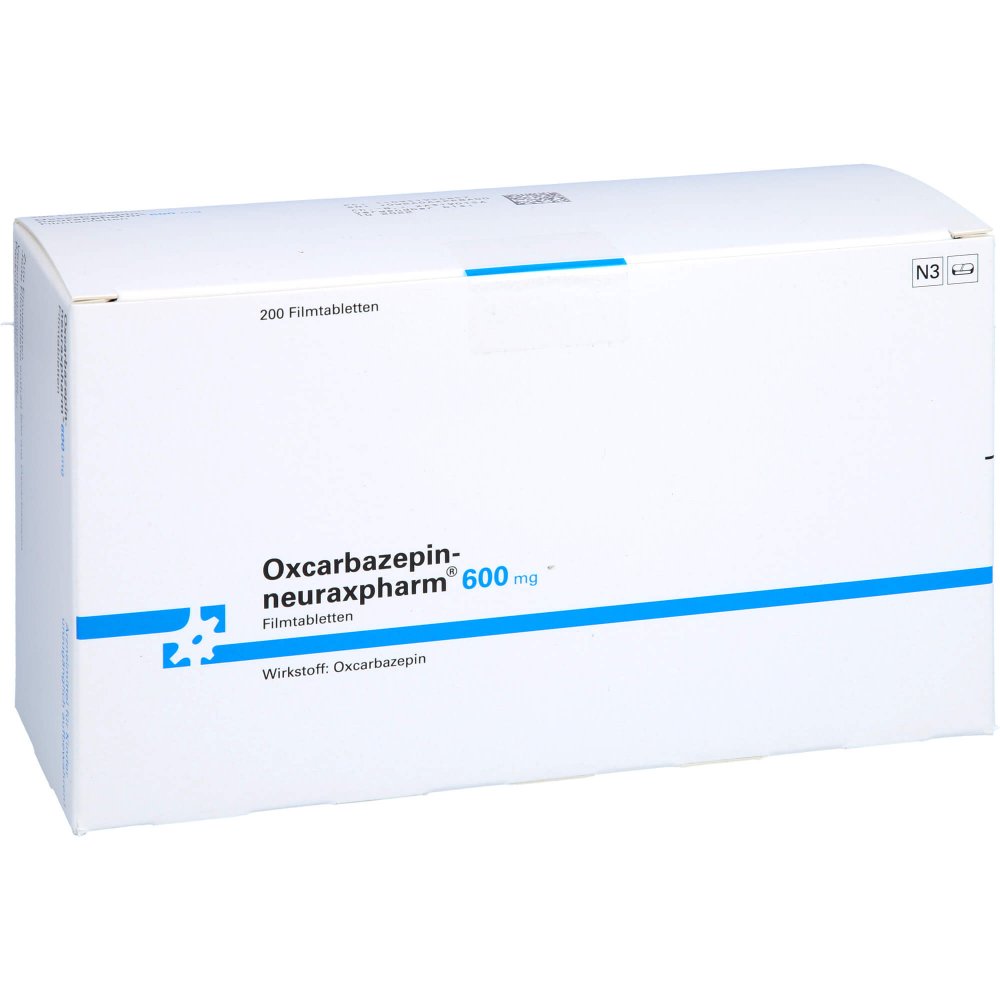Das Produktfoto zeigt Oxcarbazepin-Neuraxpharm 600 Mg Filmtabletten (200 stk) PZN 09519548
