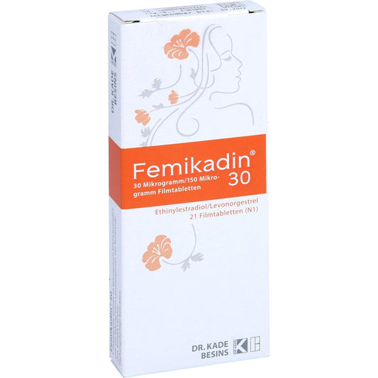 Das Produktfoto zeigt Femikadin 30 Filmtabletten (1X21 stk) PZN 09522094