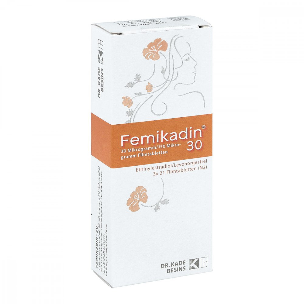 Das Produktfoto zeigt Femikadin 30 Filmtabletten (3X21 stk) PZN 09522102