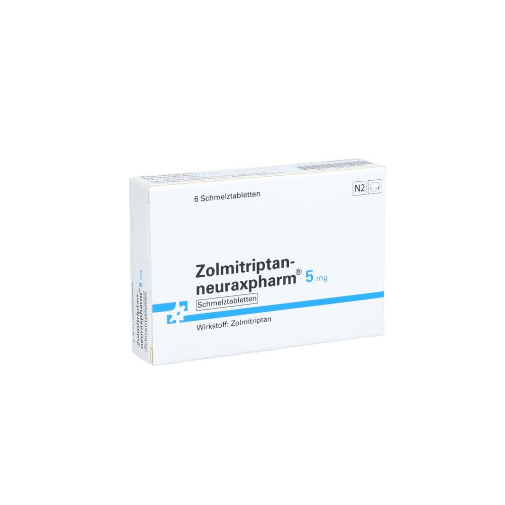 Das Produktfoto zeigt Zolmitriptan-Neuraxpharm 5 Mg Schmelztabletten (6 stk) PZN 09536794