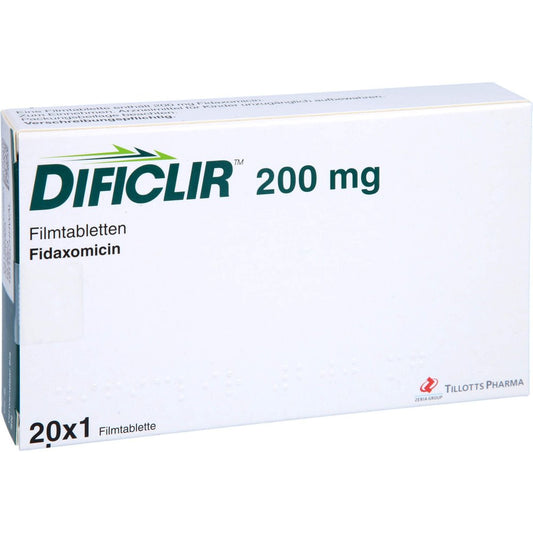 Das Produktfoto zeigt Dificlir 200 Mg Filmtabletten (20 stk) PZN 09537658