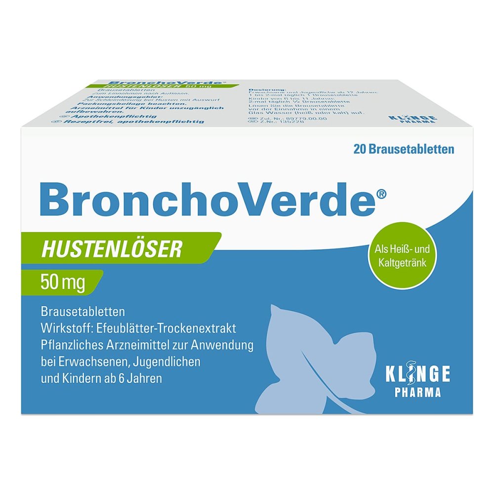 Das Produktfoto zeigt Bronchoverde Hustenlöser 50 Mg Brausetabletten (20 stk) PZN 09542949