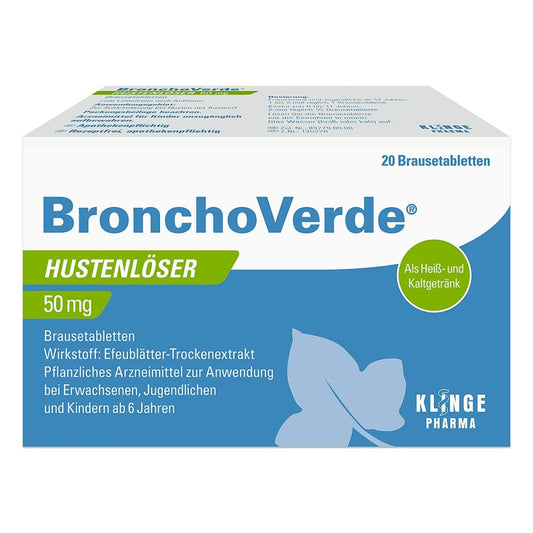 Das Produktfoto zeigt Bronchoverde Hustenlöser 50 Mg Brausetabletten (20 stk) PZN 09542949