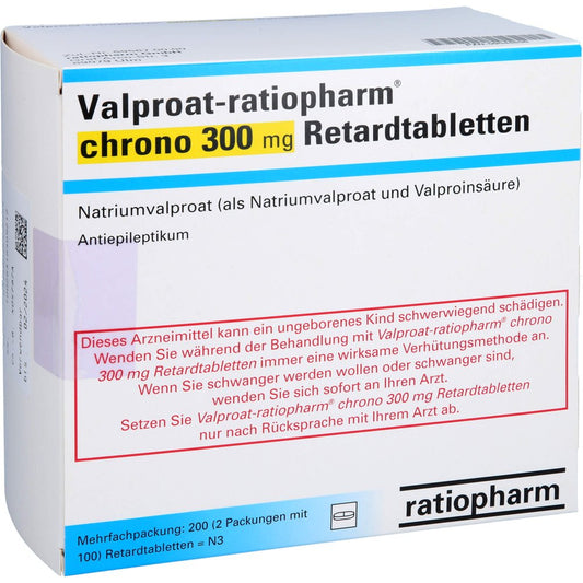 Das Produktfoto zeigt Valproat-Ratiopharm Chrono 300 Mg Retardtabletten (200 stk) PZN 09544836