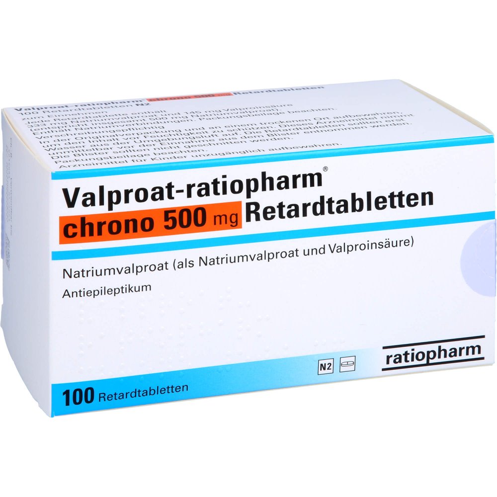 Das Produktfoto zeigt Valproat-Ratiopharm Chrono 500 Mg Retardtabletten (100 stk) PZN 09544859
