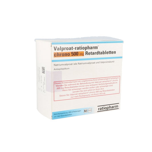 Das Produktfoto zeigt Valproat-Ratiopharm Chrono 500 Mg Retardtabletten (200 stk) PZN 09544865