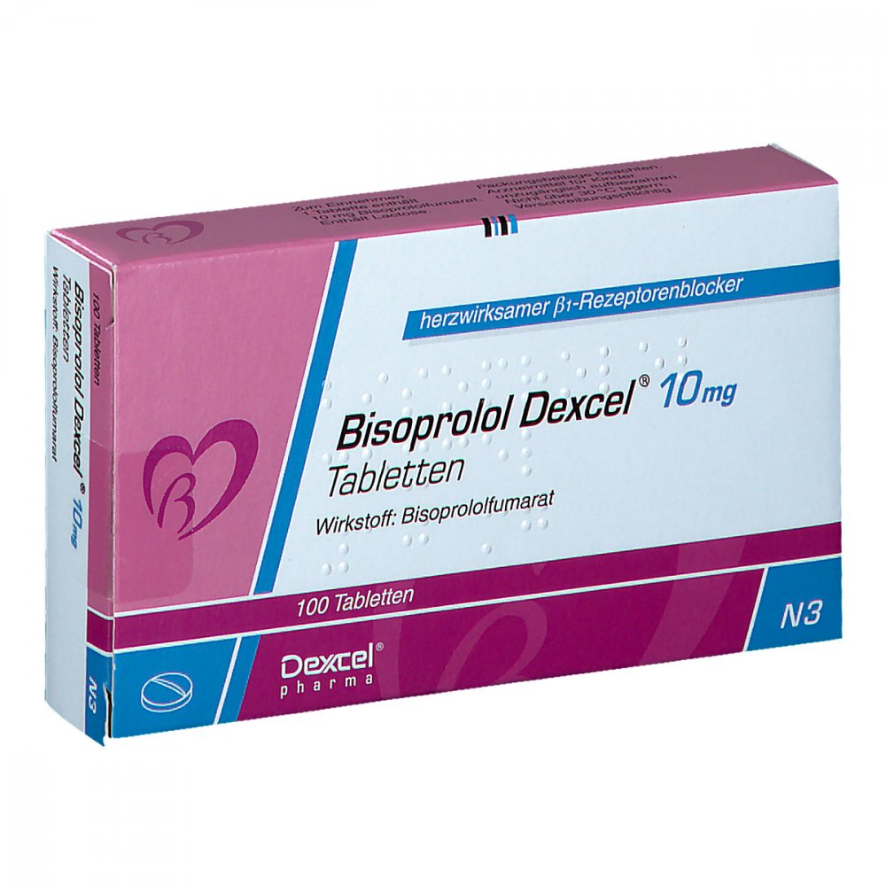 Das Produktfoto zeigt Bisoprolol Dexcel 10 Mg Tabletten (100 stk) PZN 09611969
