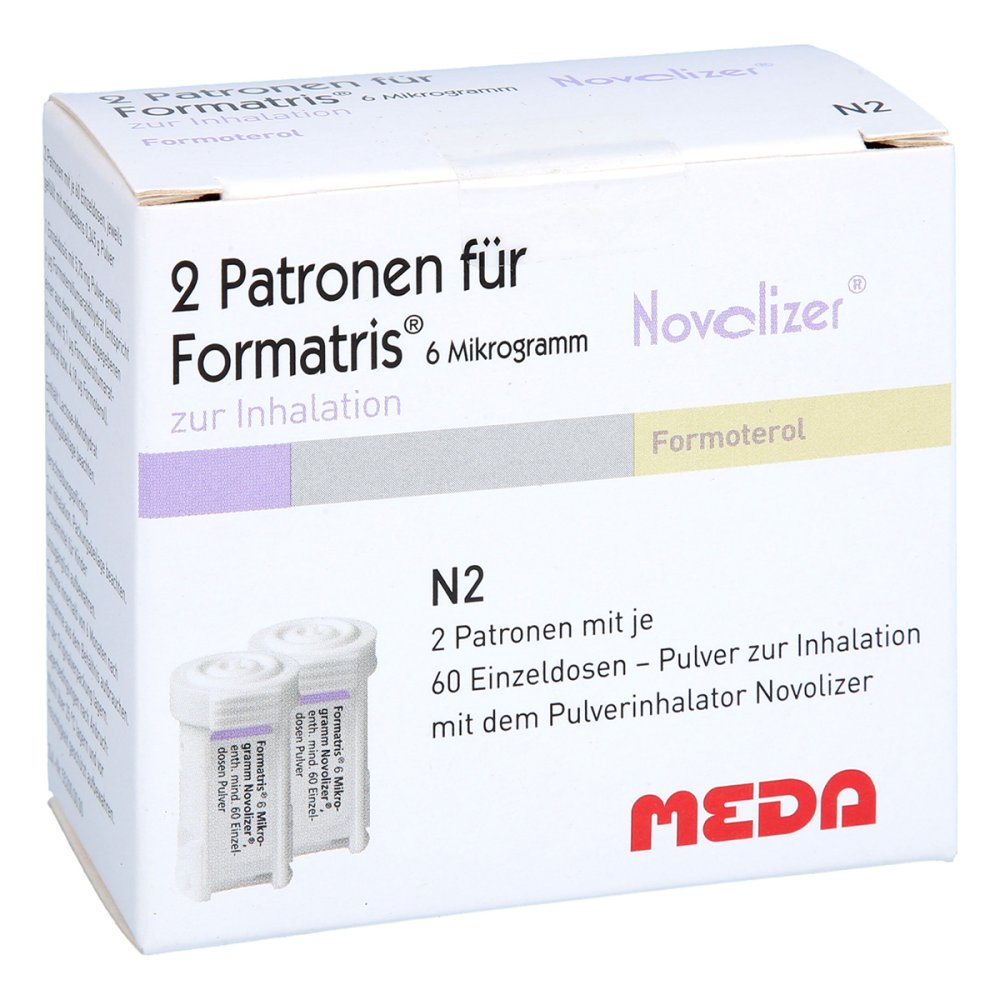 Das Produktfoto zeigt Formatris 6μg Novolizer 2x60 Ed Patrone (2 stk) PZN 09617676