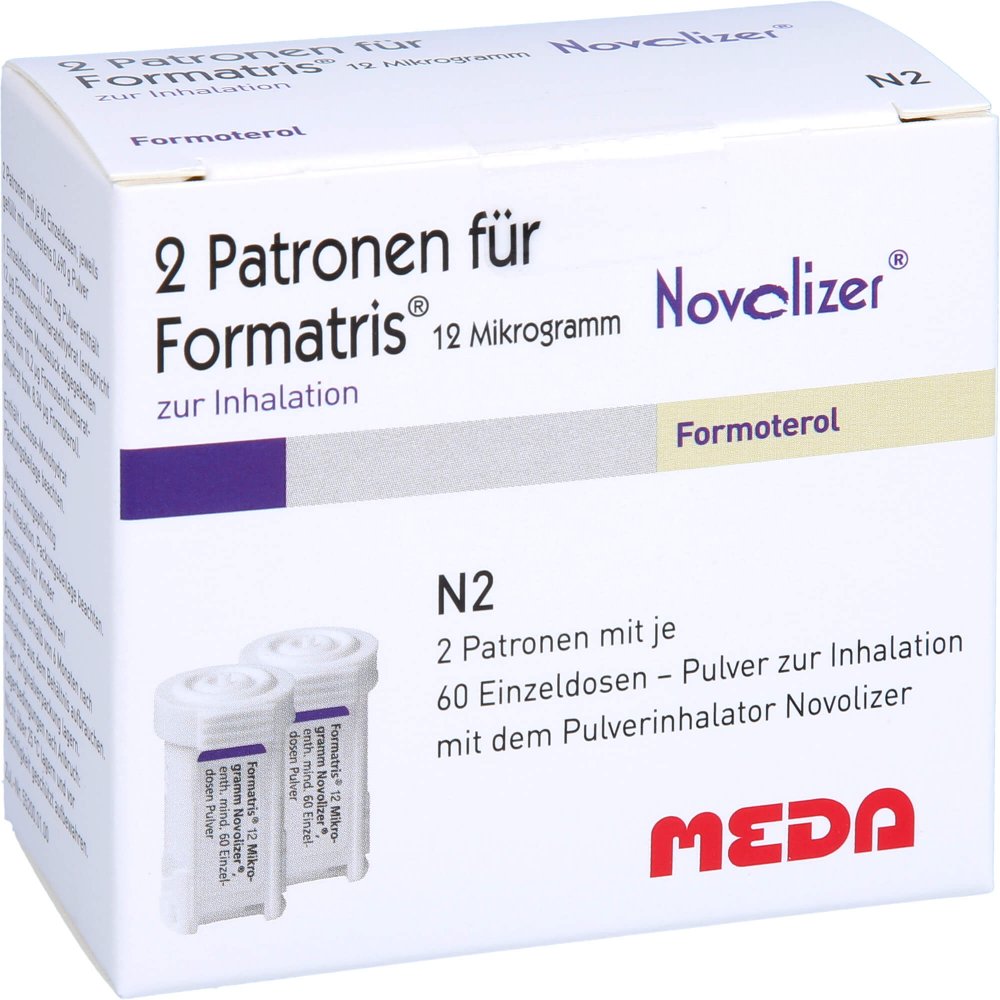 Das Produktfoto zeigt Formatris 12μg Novolizer 2x60 Ed Patrone (2 stk) PZN 09617699